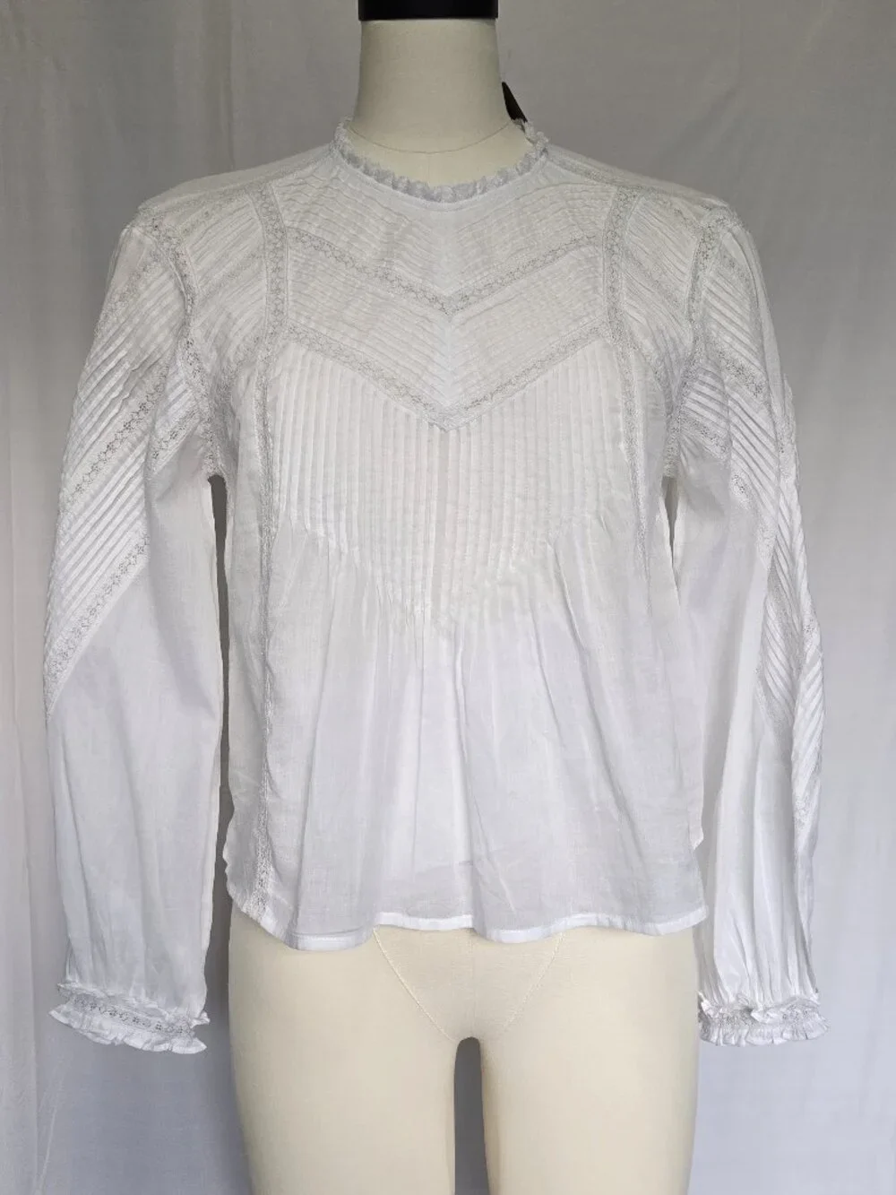 NWT J.Crew Lace-Trim Pintuck Top in Cotton Voile - White Medium